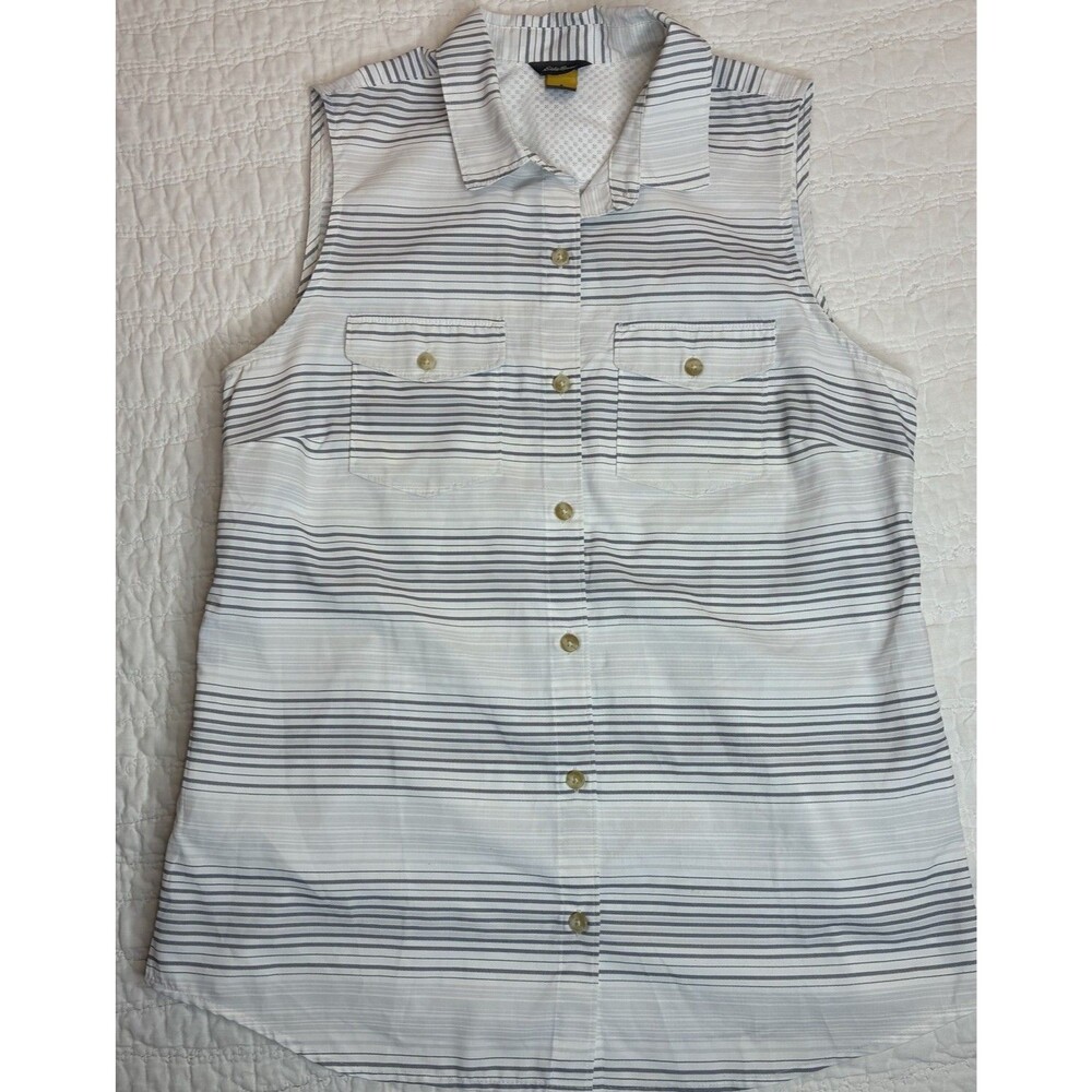 Eddie Bauer sleeveless womens button‎ shirt Med hiking fishing travel outdoor